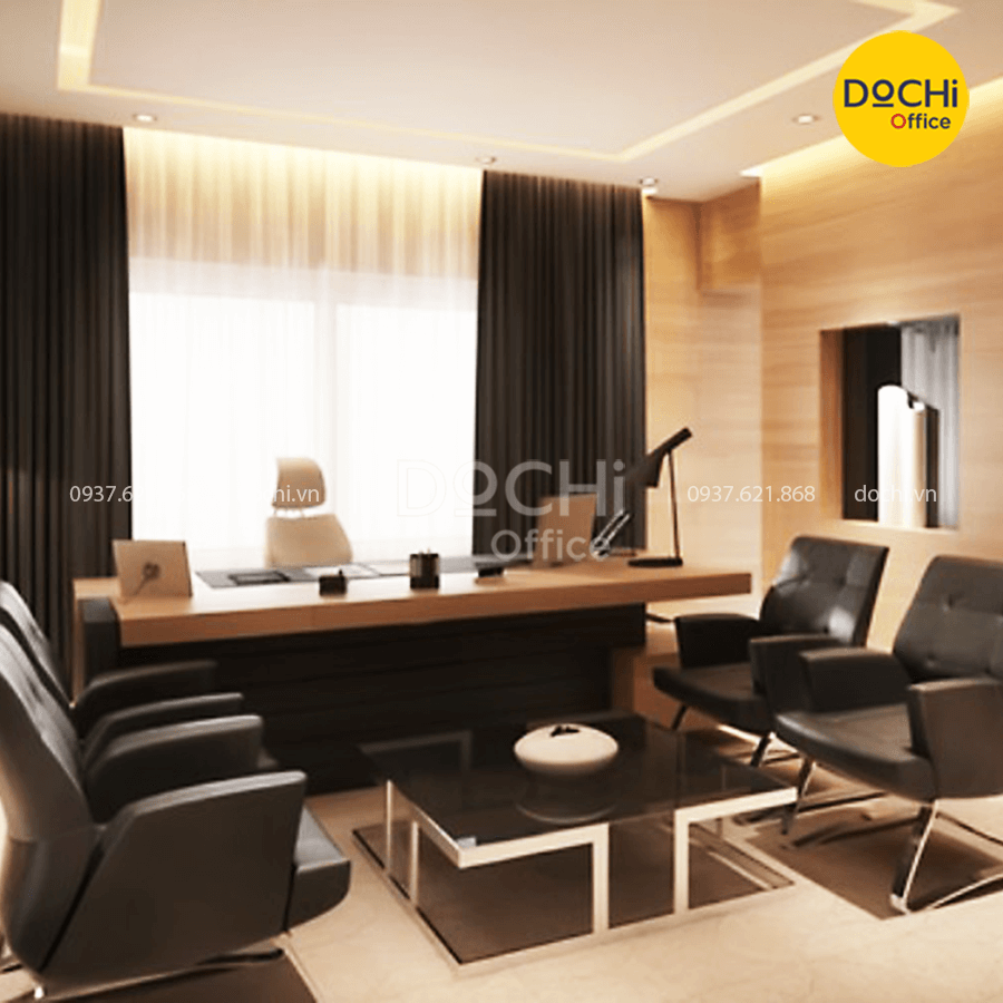 Thiết kế văn phòng giám đốc có tích hợp bàn họp, bàn tiếp khách