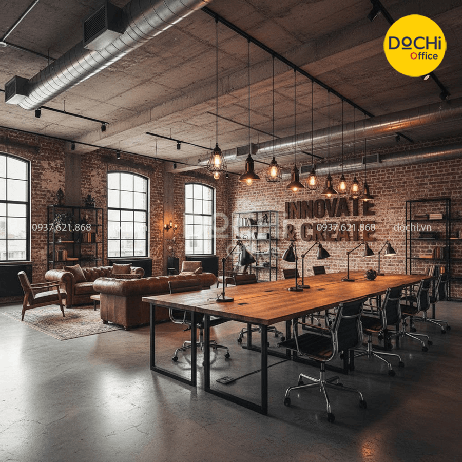 Mẫu thiết kế nội thất văn phòng phong cách công nghiệp