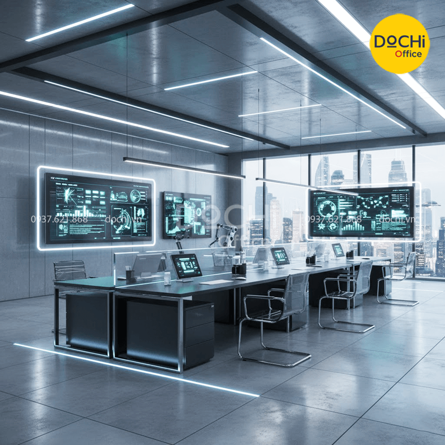 Mẫu thiết kế nội thất văn phòng phong cách High-Tech