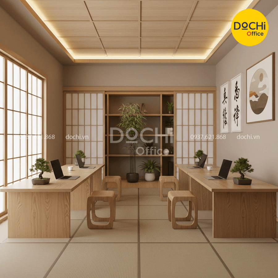 Thiết kế nội thất văn phòng nhỏ tiện nghi theo phong cách Nhật Bản