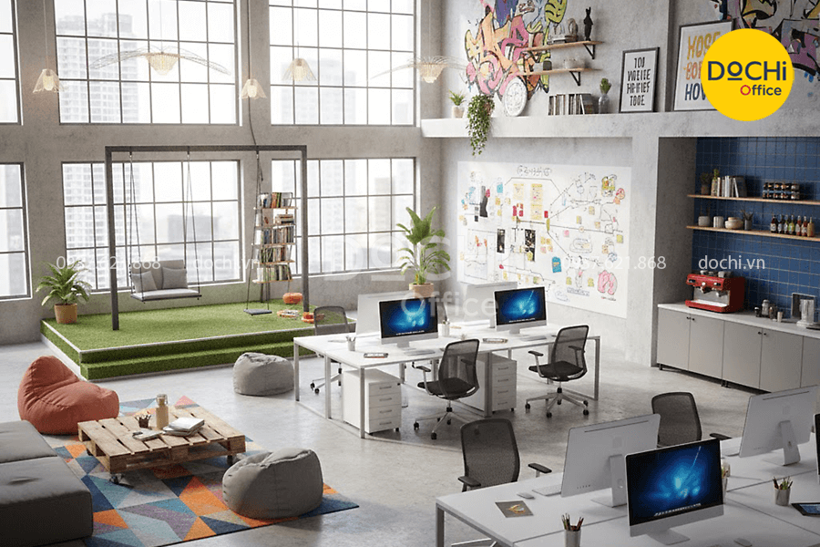 Mẫu thiết kế nội thất văn phòng 200m2 sáng tạo, năng động