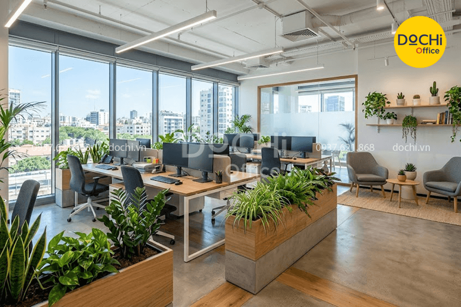 Mẫu thiết kế nội thất văn phòng 80m2 theo hướng không gian xanh