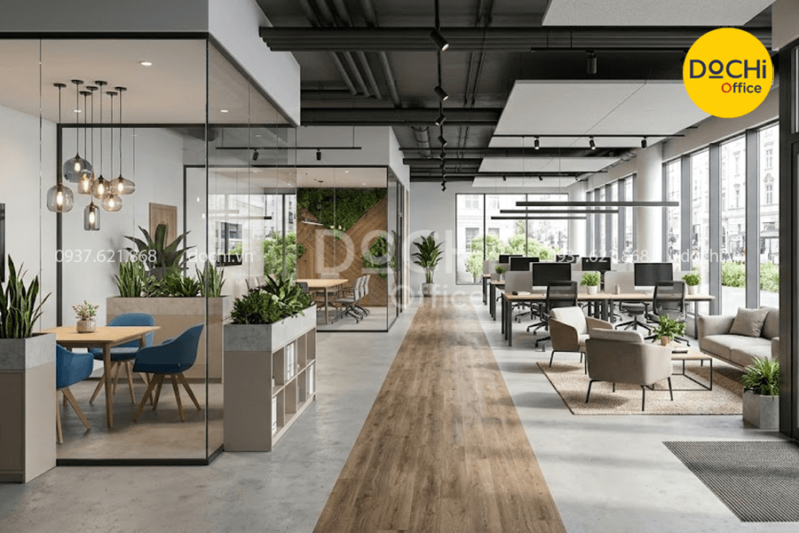 Mẫu thiết kế nội thất văn phòng 80m2 phong cách mở