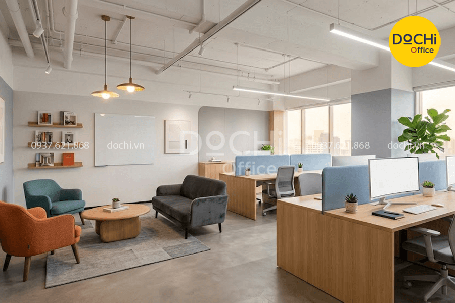 Mẫu thiết kế nội thất văn phòng 80m2 năng động
