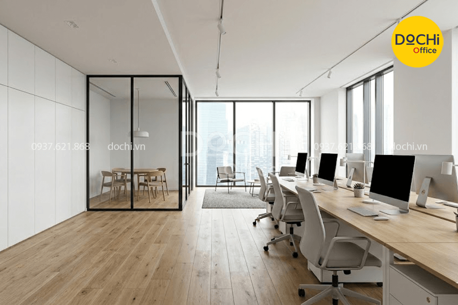 Mẫu thiết kế nội thất văn phòng 80m2 phong cách tối giản