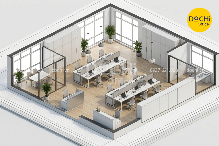 Mẫu bản vẽ cho văn phòng diện tích nhỏ