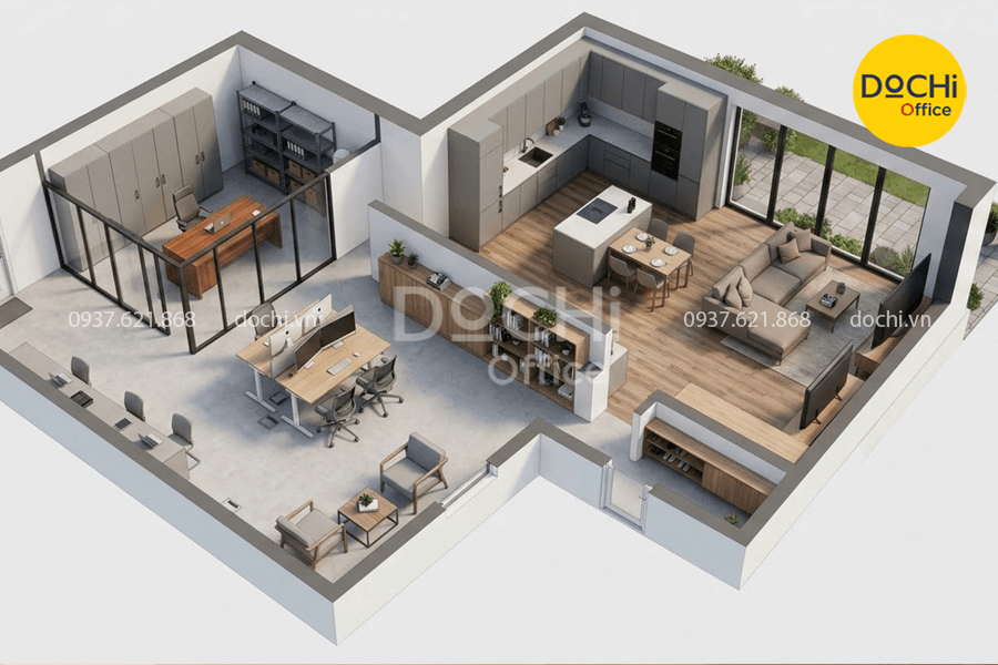 Mẫu thiết kế nhà kết hợp văn phòng 100m2