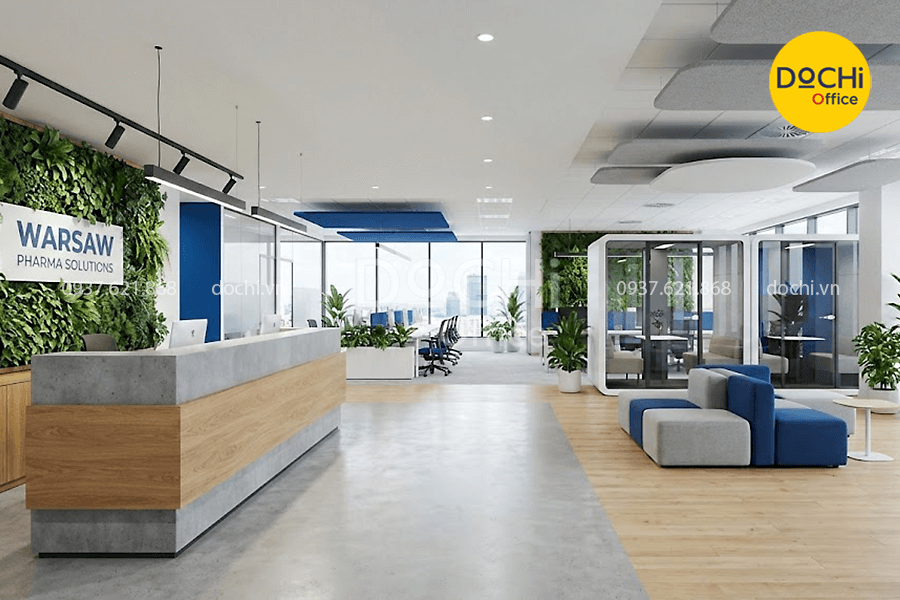Mẫu thiết kế nội thất văn phòng công ty dược phong cách Eco