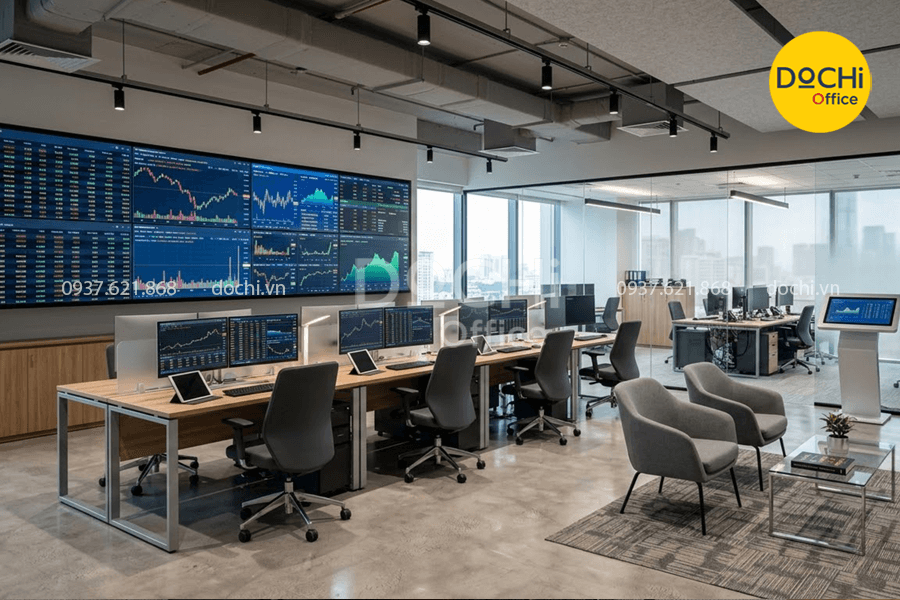Thiết kế phòng giao dịch công ty Chứng khoán – Dịch vụ