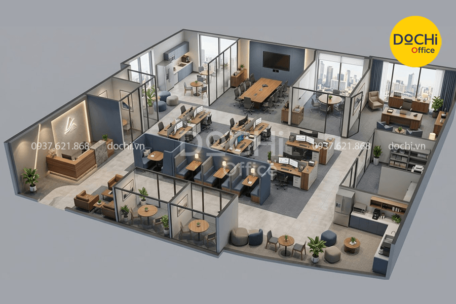 Bố trí nội thất các khu vực chức năng cho văn phòng công ty tài chính