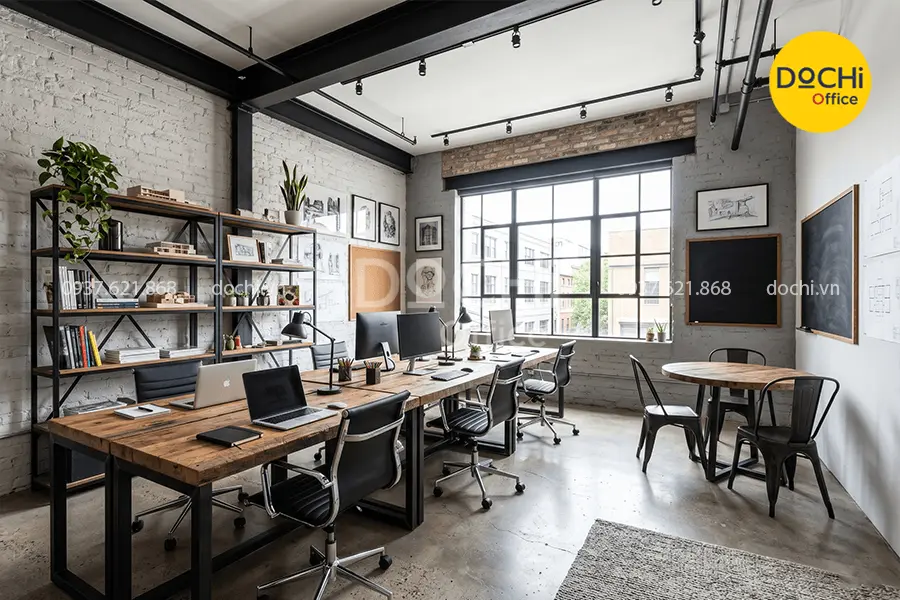 Mẫu nội thất văn phòng 30m2 phong cách công nghiệp