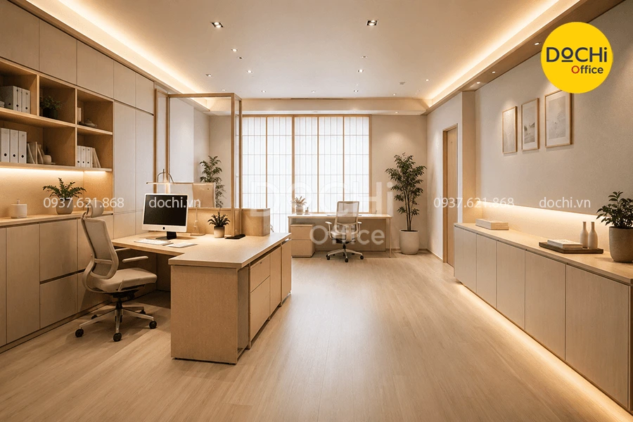 Mẫu nội thất văn phòng 30m2 phong cách Nhật Bản