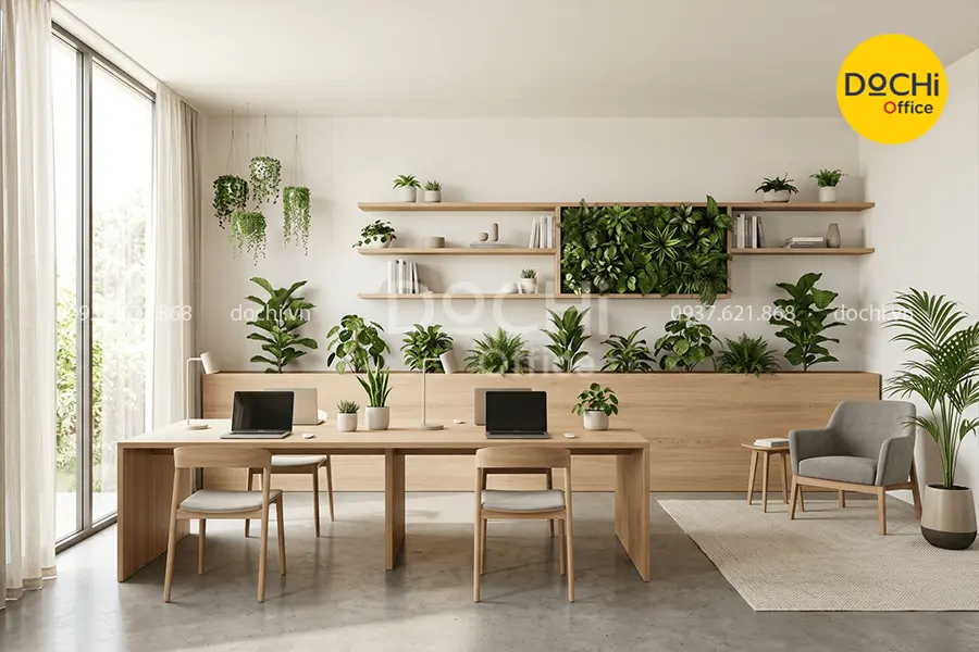 Mẫu nội thất văn phòng 30m2 có cây xanh